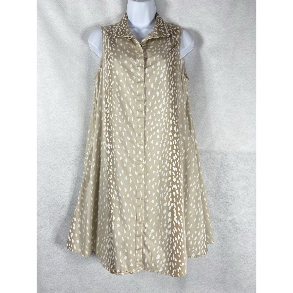 Tuckernuck Charlie Shirt Dress Women's Medium Tan Antelope Print Sleeveless